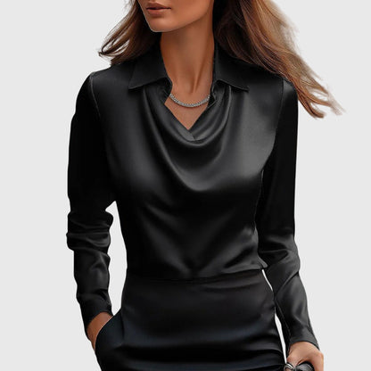 Sylvie | Blouse with Luxurious Sheen and Pleated Necklin