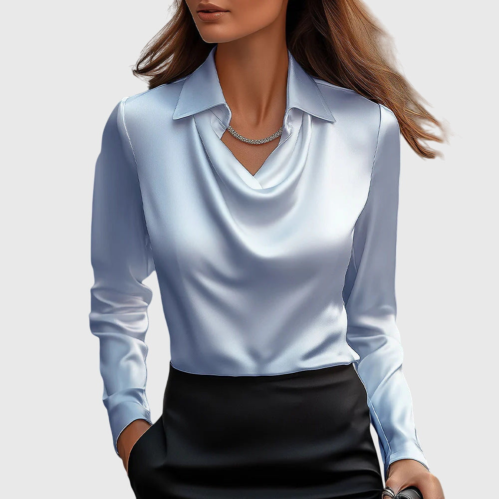 Sylvie | Blouse with Luxurious Sheen and Pleated Necklin