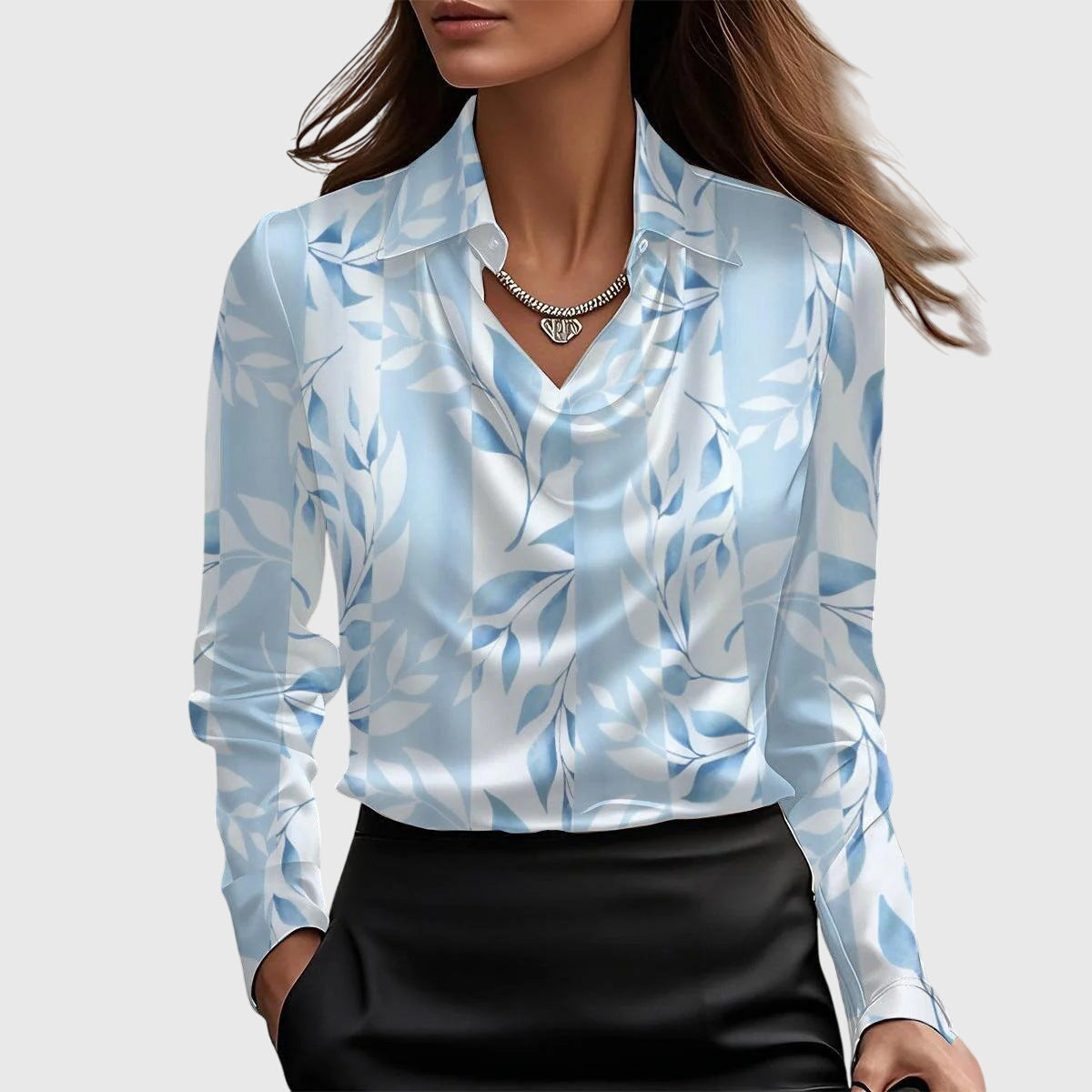 Sylvie | Blouse with Luxurious Sheen and Pleated Necklin
