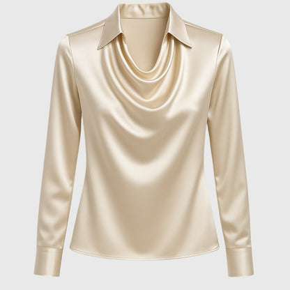 Sylvie | Blouse with Luxurious Sheen and Pleated Necklin