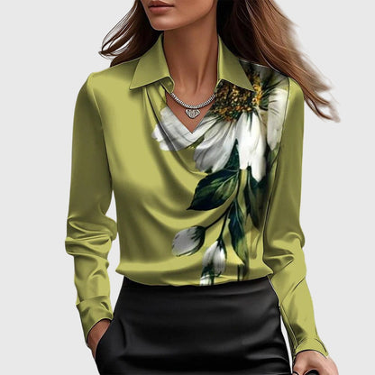 Sylvie | Blouse with Luxurious Sheen and Pleated Necklin