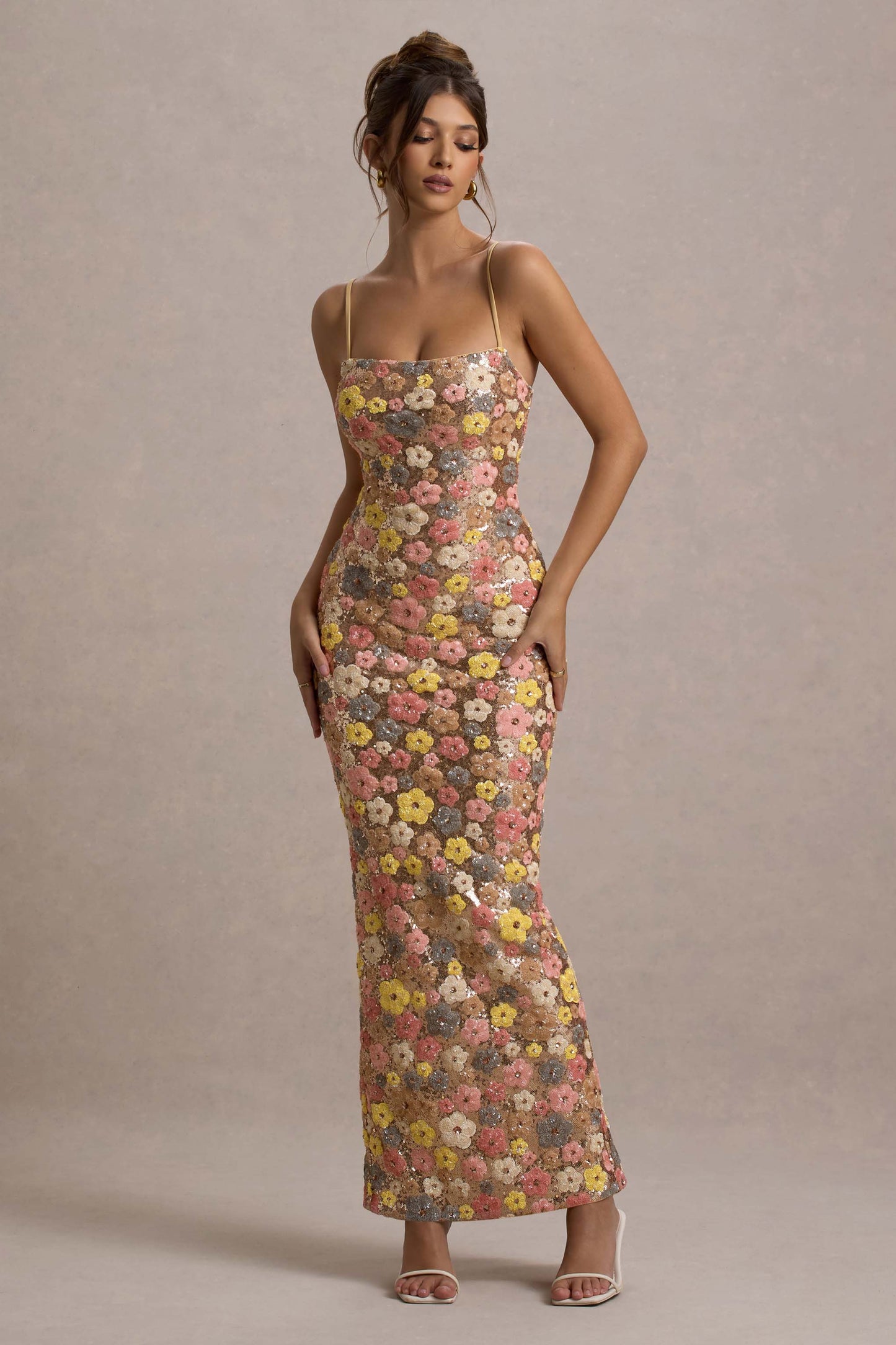 SELVIANA Floral Maxi Dress with Sequins